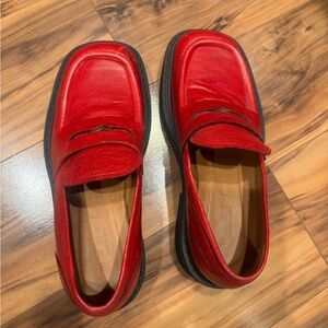 Marni Red Leather Chunky Penny Loafers